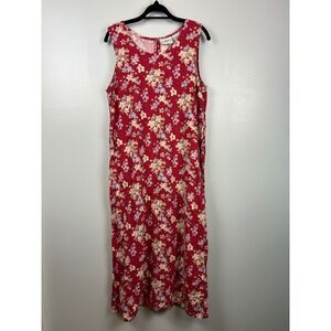 Vtg 90s Studio Ease Floral Red Maxi Dress Sleeveless Size 14 Linen Blend Cottage